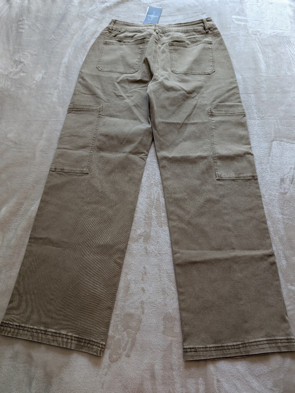 Flamingals Stitch Detail Mid Waist Straight Leg Cargo Khaki Pants NWT XL - Picture 7 of 9
